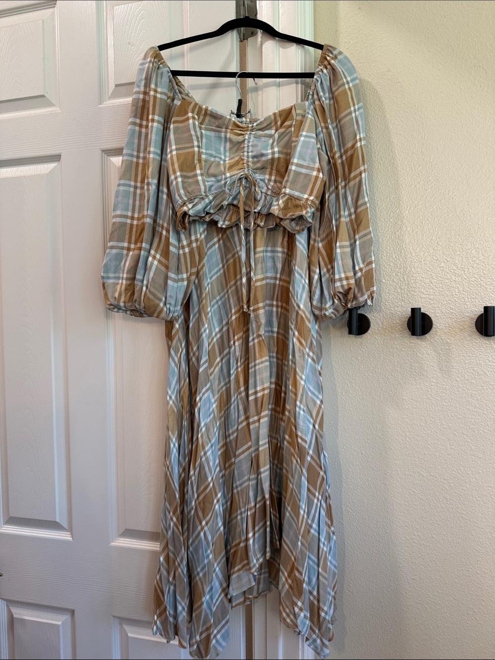 Show Me Your MuMu Set. Plaid Midi Skirt in Light Blue & Tan and matching top.